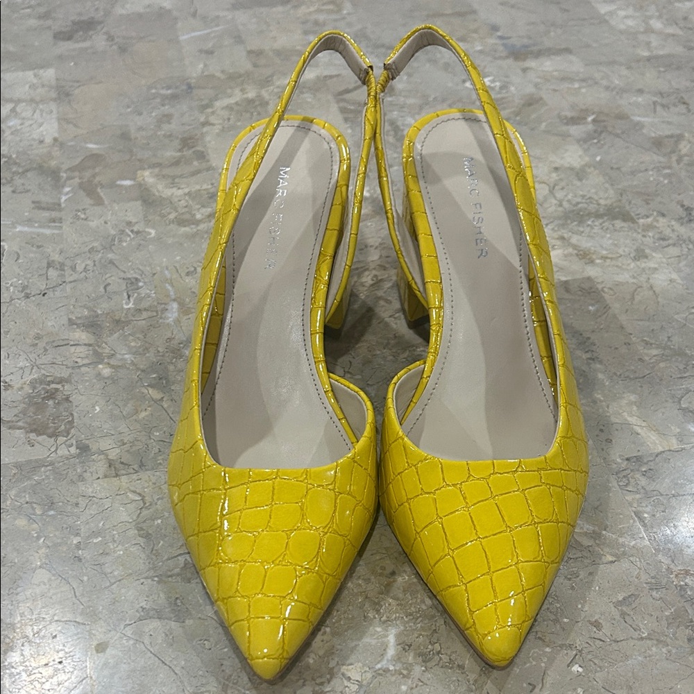 Marc Fisher Yellow Croc-Embossed Slingback Heels